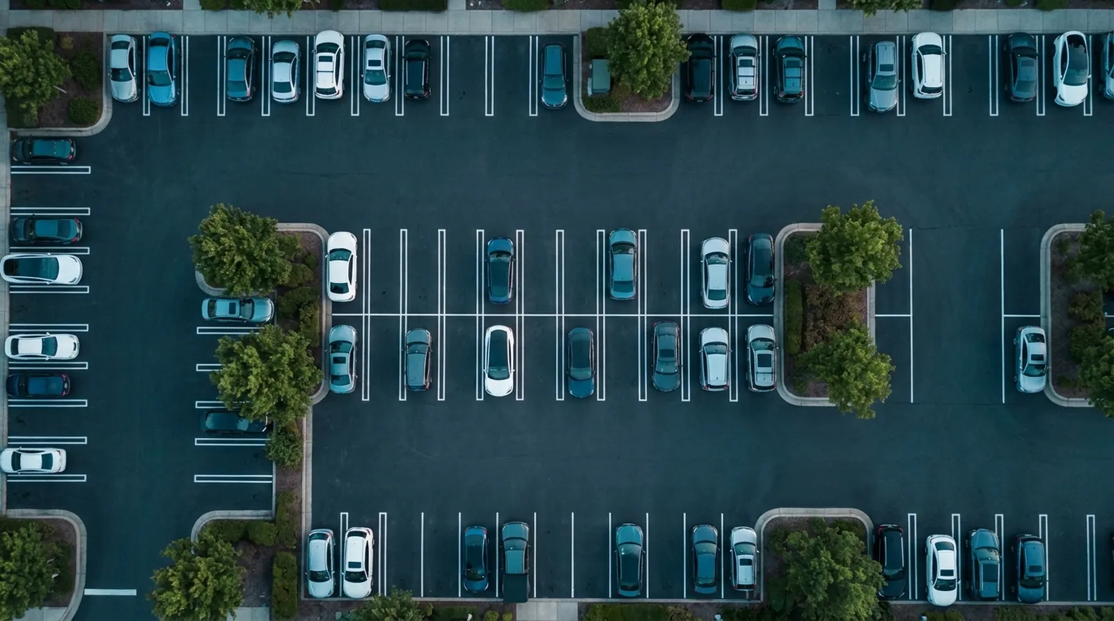Aerial view of an apartment community parking lot